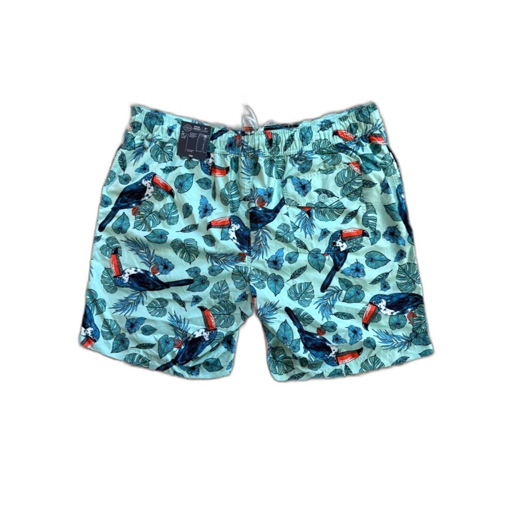 St Johns Bay Mens XXL Swim Trunks NWT Turquoise Toucan Tropical 9 Inseam 2XL - Picture 3 of 4